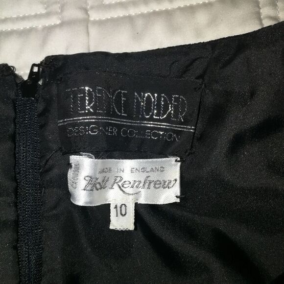 Vintage HOLT RENFREW 80 English Black Velvet & Silky Dots Cocktail Dress Medium - Picture 12 of 15